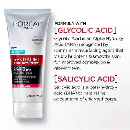 L'Oreal Paris Revitalift 3.5% Pure Glycolic Acid Brightening Cleansing Gel wth Salicylic Acid 6.7 fl oz L'Oreal Paris