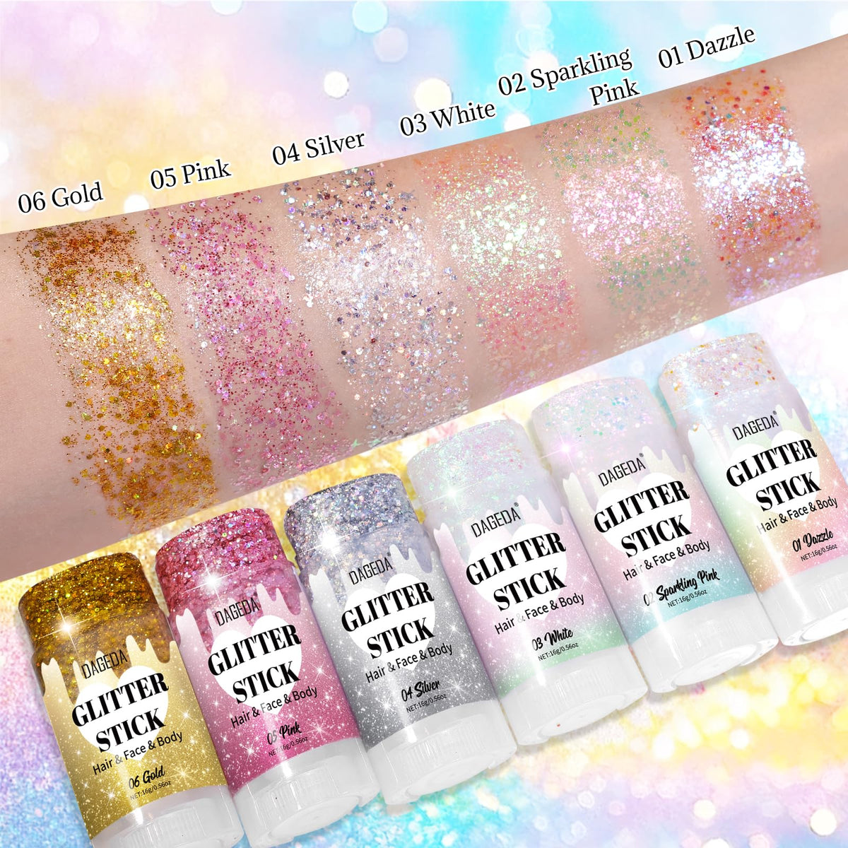 DAGEDA Dazzle White Body Glitter Stick, Hair Sparkly Face Glitter Makeup DAGEDA