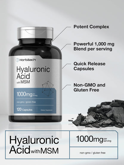 Horbäach Hyaluronic Acid with MSM | 1000 mg | 120 Capsules | Non-GMO and Gluten Free Supplement | Bioavailable Formula Horbäach