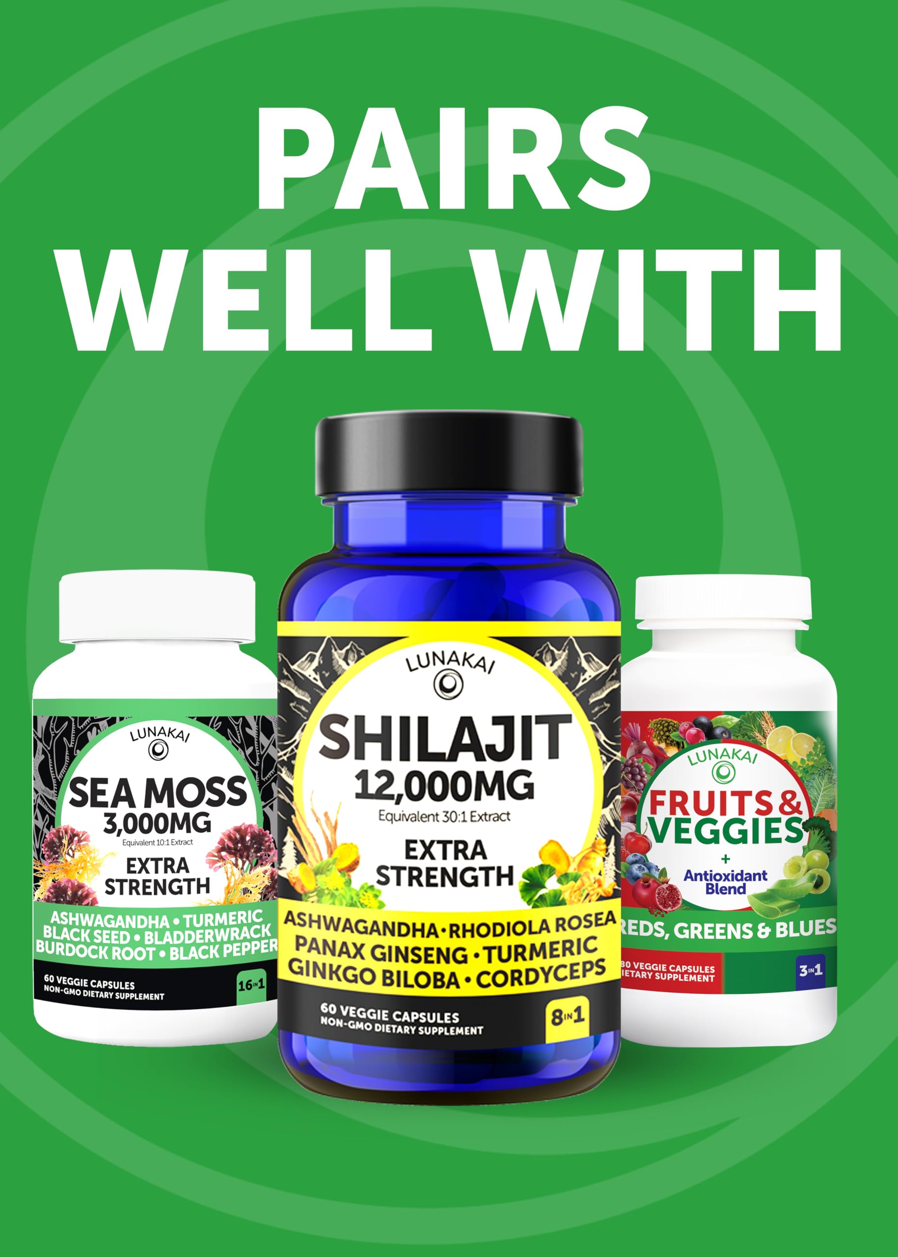Lunakai USA Made Superfood Fruits & Veggies Supplement - All-in-One with 4 Blends & Scented Capsules, 180ct Super Veggie Capsules for Adults Lunakai buy australia supplements