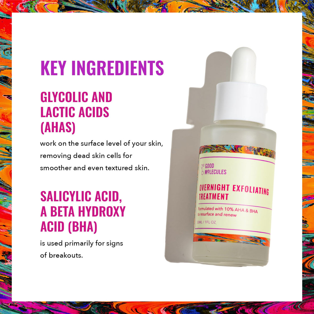 Good Molecules Overnight Exfoliating Treatment, AHA BHA Exfoliant, 1 fl oz Good Molecules