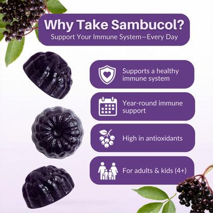 Sambucol Elderberry Gummies - Immune Support Supplement for Adults & Kids with Vitamin C & Zinc, Sambucol Elderberry Sambucol