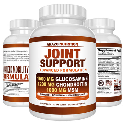 Arazo Nutrition Glucosamine Chondroitin Turmeric Msm Boswellia - Joint Support Supplement for Relief for Bones, Back, Knees, Hands (180 Tablets) Gsupps Australia