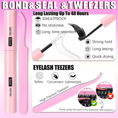 YIDUO 4 Styles Lash Clusters Kit 60D+80D+100D+150D Volume Clusters Lashes Extensions Kit with 2 X Bond and Seal 10-18mm Wispy D Curvature Full Individual Eyelash Extensions Kit DIY at Home Easily YIDUO
