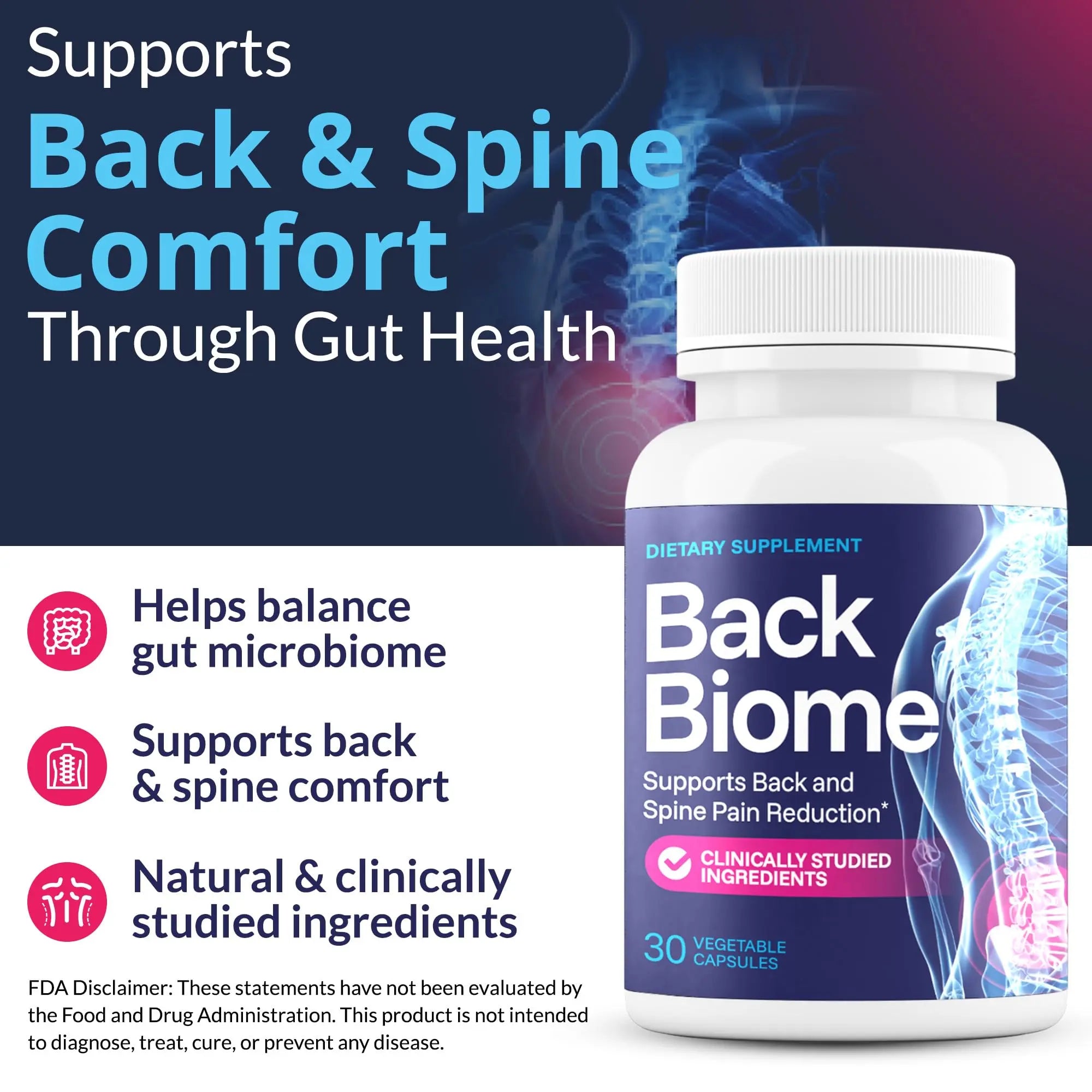 BackBiome – Advanced 7-Strain Probiotic Formula for Gut & Back Health – Supports Digestive Balance, Promotes Spinal Comfort – Non-GMO, Vegan, 30 Capsules BackBiome buy australia supplements