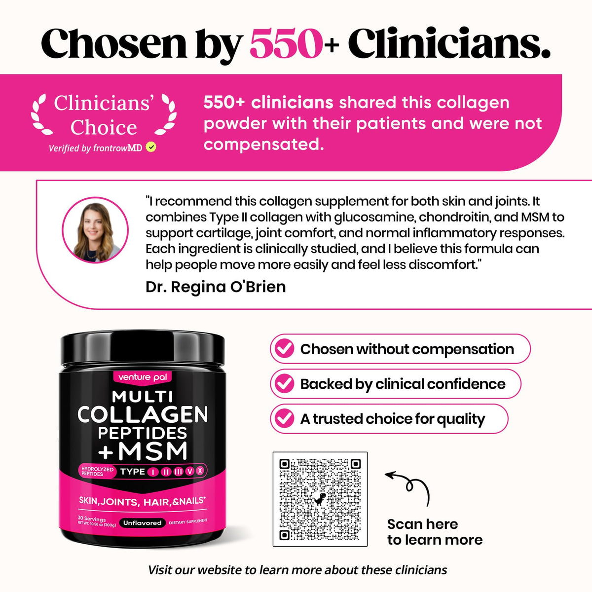 Venture Pal Multi Collagen Powder Type I, II, III, V, X – Hydrolyzed Collagen Peptides MSM, GC, Hyaluronic Acid Vitamin C | Collagen Supplement for Women Venture Pal