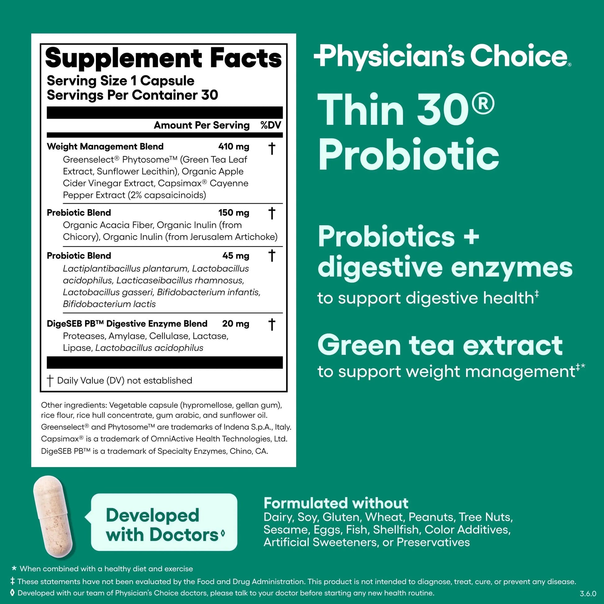Physician's CHOICE Probiotics for Weight Management & Bloating - 6 Probiotic Strains - Prebiotics - Key ingredient Cayenne - Supports Gut Health - Weight Management for Women & Men - Green Tea - 30 CT Physician's CHOICE buy australia supplements