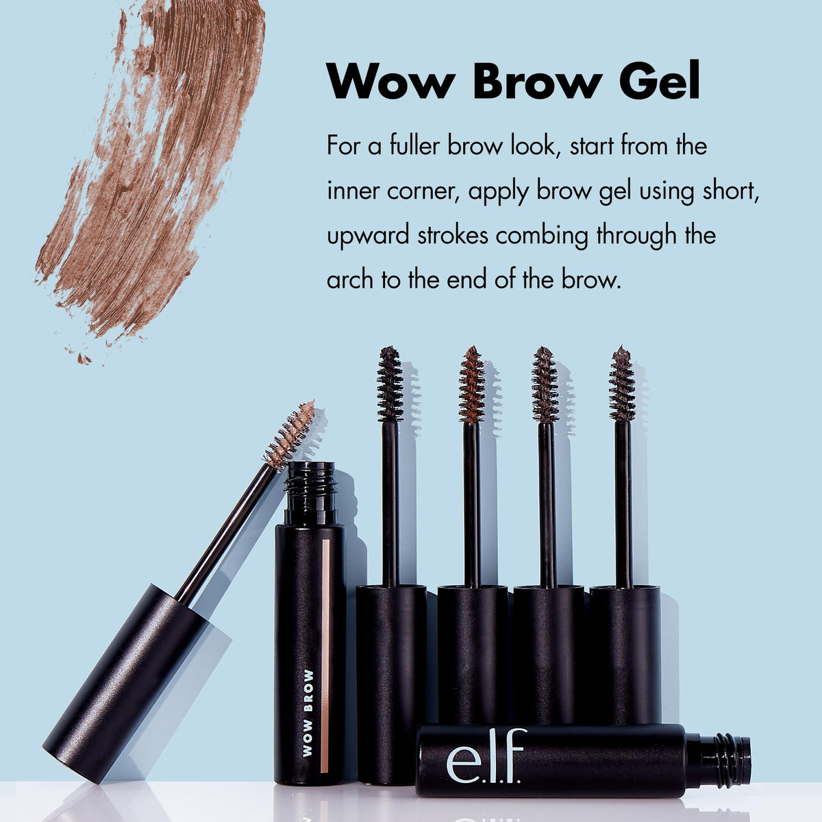 e.l.f. Wow Brow Gel, Volumizing, Buildable, Wax-Gel Hybrid, Creates Full, Voluminous-Looking Brows, Locks Brow Hairs In Place, Neutral Brown, Fiber-Infused 3.5g e.l.f.