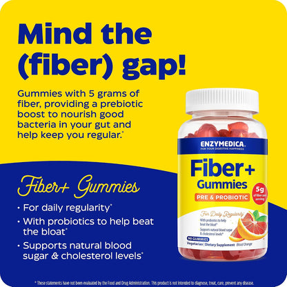 Enzymedica Fiber+ Prebiotic & Probiotic Gummies for Women & Men - 90 Count Gsupps Australia