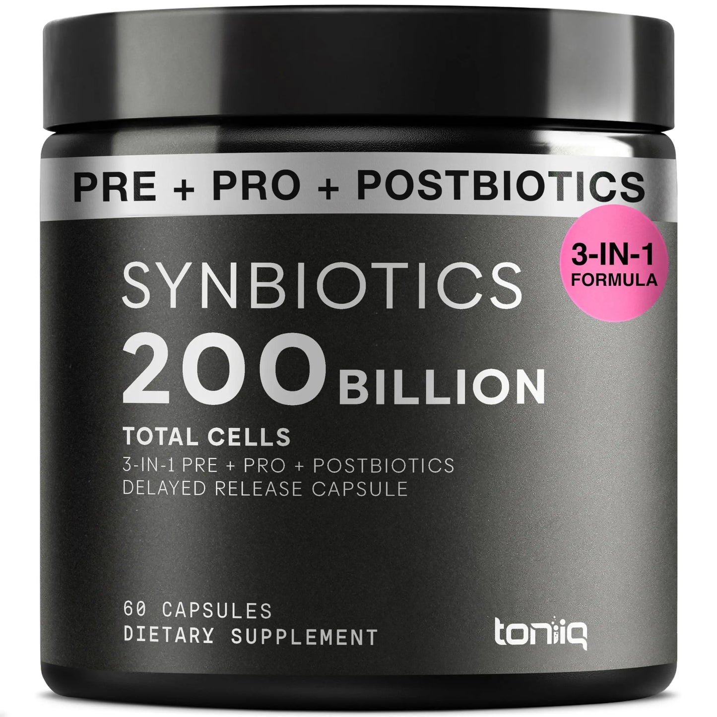 Toniiq Prebiotics and Probiotics – 200B CFU Synbiotic with Postbiotics IMMUSE® & ButyraGen® – 30 Strains for Gut & Digestive Health – Shelf-Stable Toniiq