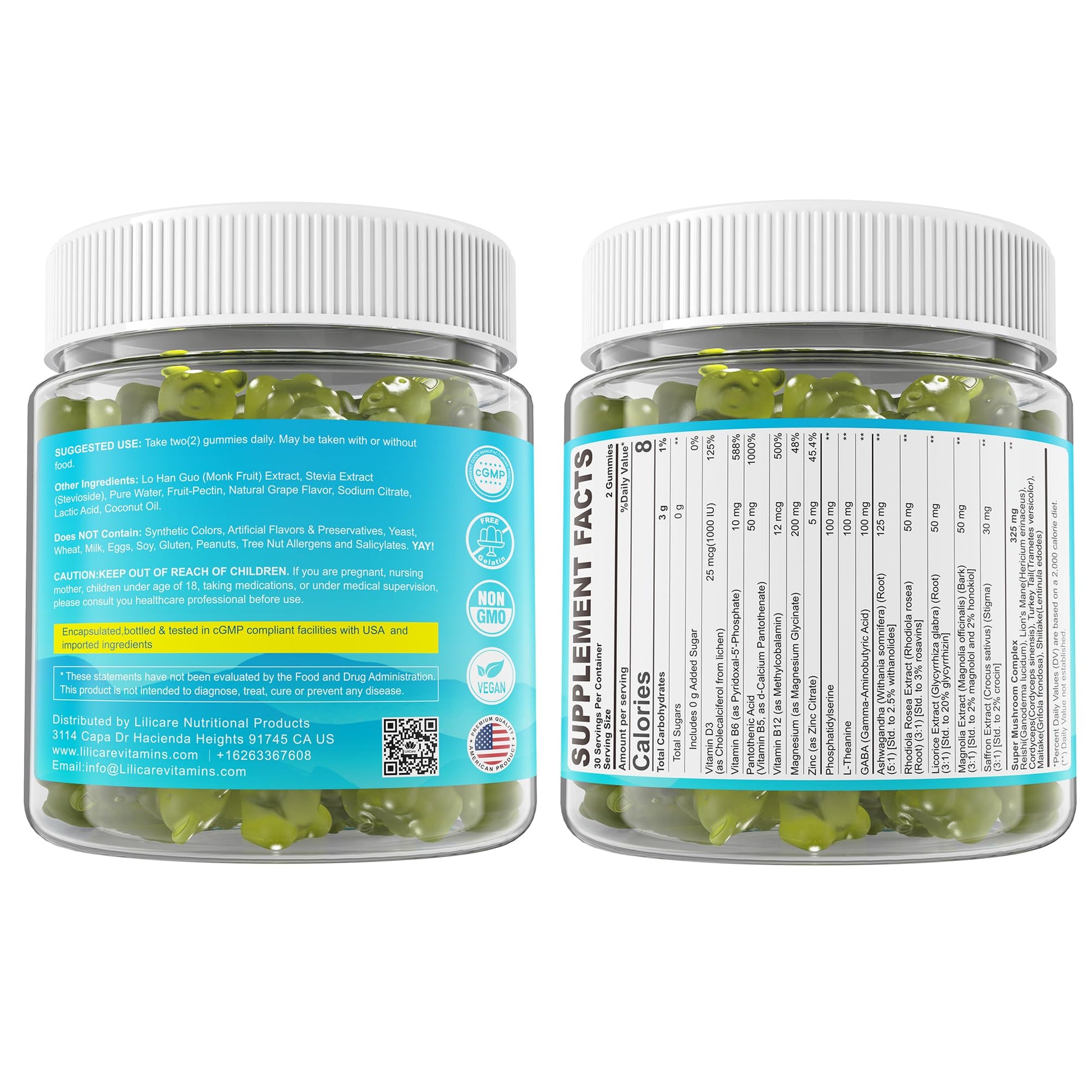 Cortisol Gummies for Women & Men, Sugar Free Cortisol Reducer Supplements w/ Magnesium, Ashwagandha, Mushroom, L-theanine, Rhodiola, Vitamin B6 B12 for Cortisol Detox, Relax, Sleep Support 2 Pack LILICARE buy australia supplements