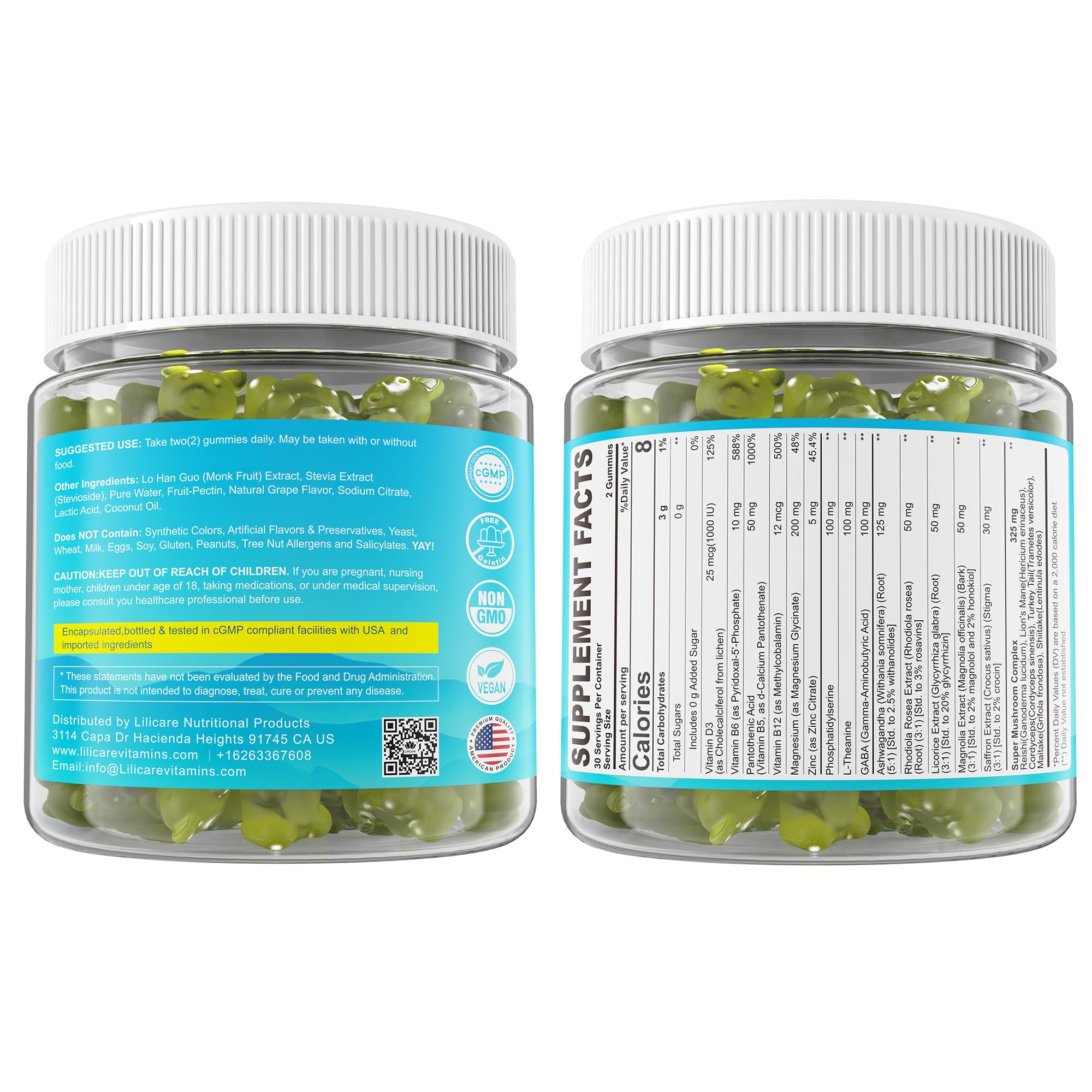 Cortisol Gummies for Women & Men, Sugar Free Cortisol Reducer Supplements w/ Magnesium, Ashwagandha, Mushroom, L-theanine, Rhodiola, Vitamin B6 B12 for Cortisol Detox, Relax, Sleep Support 2 Pack LILICARE buy australia supplements