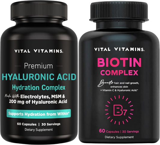 Vital Vitamins Hyaluronic Acid Hydration Complex 60 ct + Biotin Complex 60 ct Gsupps Australia