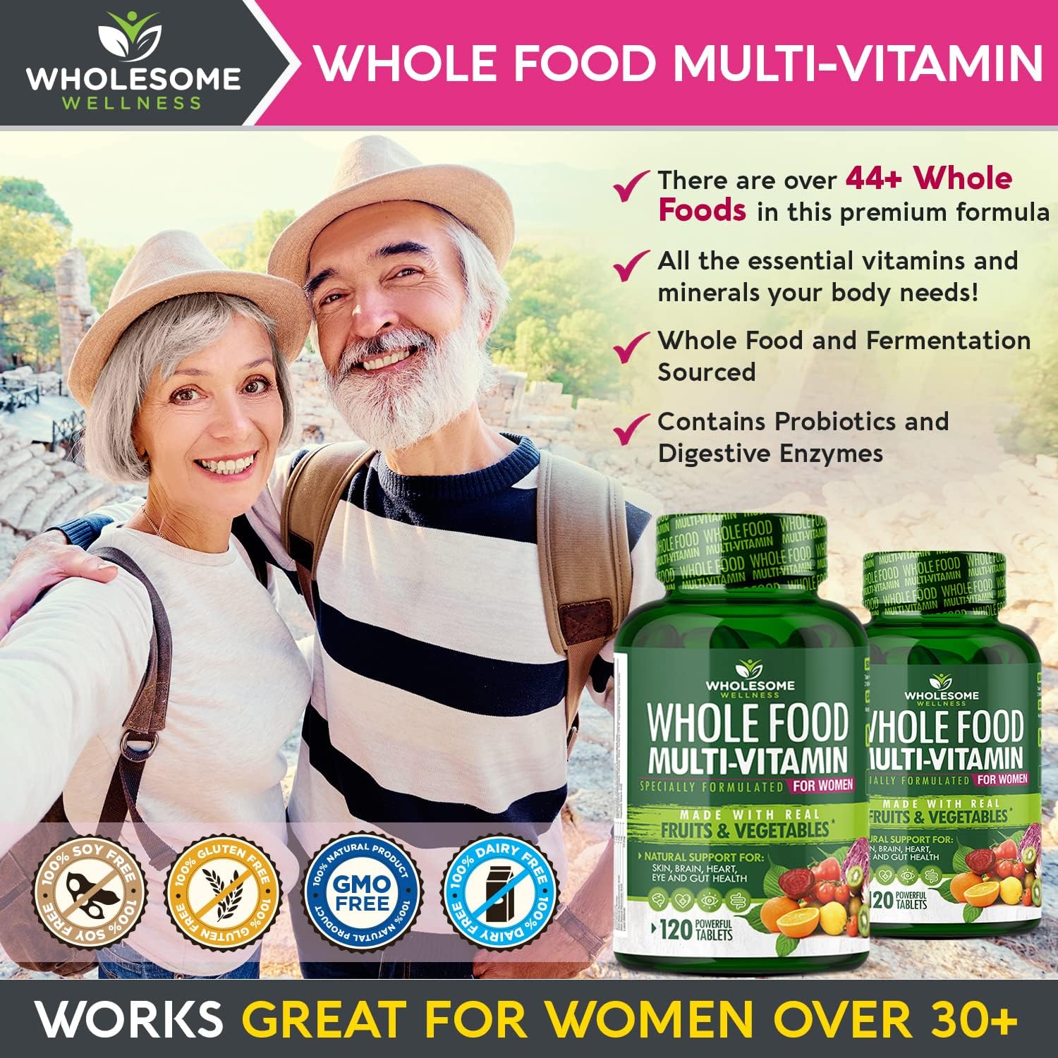 Wholesome Wellness Whole Food Multivitamin for Women - Natural Multi Vitamins, Minerals, Organic Extracts - 120 Tablets Gsupps Australia