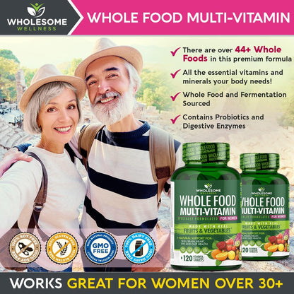 Wholesome Wellness Whole Food Multivitamin for Women - Natural Multi Vitamins, Minerals, Organic Extracts - 120 Tablets Gsupps Australia