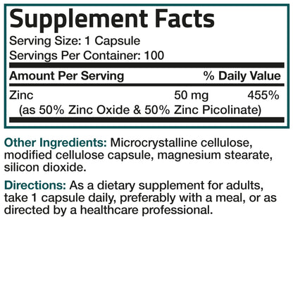 Bronson Zinc 50mg Complex High Potency Immune Support Supplement & Antioxidant and Skin Health Bronson