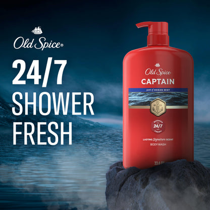 Old Spice Refreshing Body Wash for Men, 3X Defense, 24/7 Shower Fresh with Long Lasting Scent, Red Collection, Captain with Bergamot Scent, 33.4 oz Old Spice