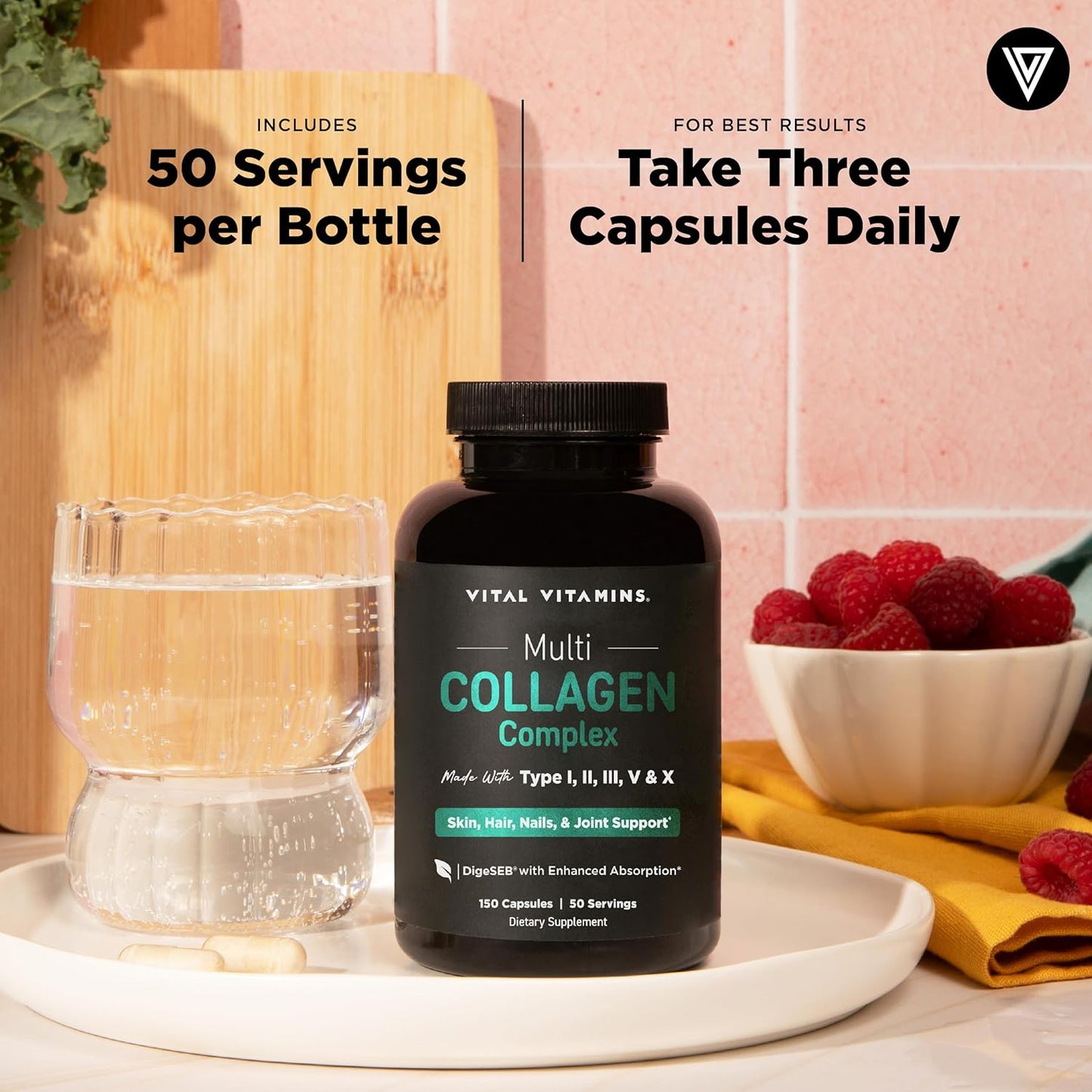 Vital Vitamins Multi Collagen Peptides Complex for Women & Men, 150 Pills | Supports Skin, Hair & Nails, 5 Collagen Types I II III V & X, Grass-Fed Non-GMO Collagen Supplements Gsupps Australia