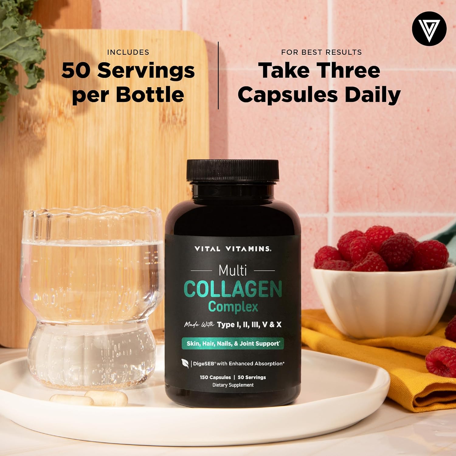 Vital Vitamins Multi Collagen Peptides Complex for Women & Men, 150 Pills | Supports Skin, Hair & Nails, 5 Collagen Types I II III V & X, Grass-Fed Non-GMO Collagen Supplements Gsupps Australia
