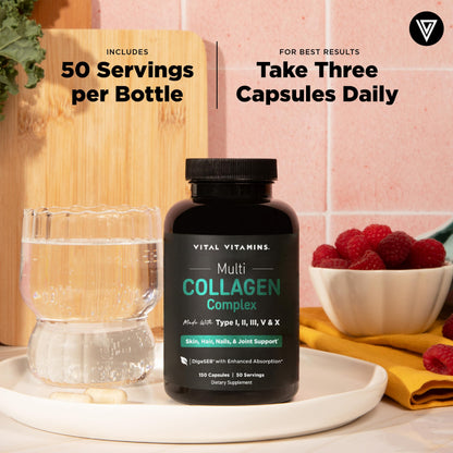 Vital Vitamins Multi Collagen Peptides Complex for Women & Men, 150 Pills | Supports Skin, Hair & Nails, 5 Collagen Types I II III V & X, Grass-Fed Non-GMO Collagen Supplements Gsupps Australia