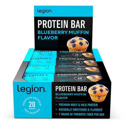 Legion Chocolate Chip Cookie Dough Protein Bar - 100% Whey Protein Bars Low Sugar High Protein with Prebiotic Fiber - Soy-Free, Gluten Free, Naturally Flavored, Low Fat, High Protein Bars (12 Count)