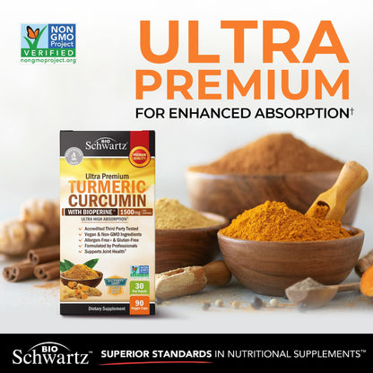 Turmeric Curcumin with Black Pepper Extract 1500mg - High Absorption Ultra Potent Turmeric Supplement with 95% Curcuminoids and BioPerine BioSchwartz