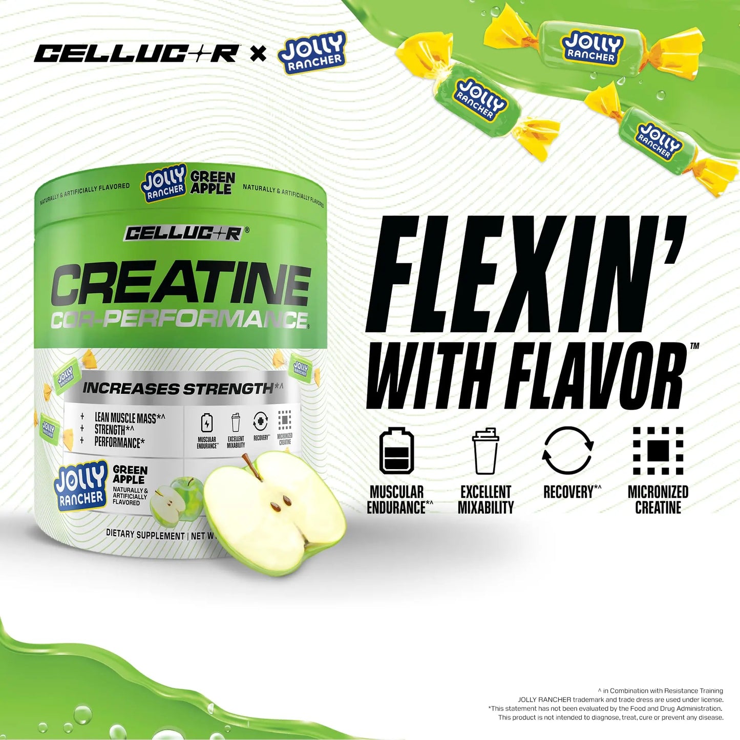 Cellucor Creatine Powder, Jolly Rancher Green Apple - Increases Strength, Lean Muscle Mass & Endurance, Micronized Creatine for Fast Absorption, Cellucor