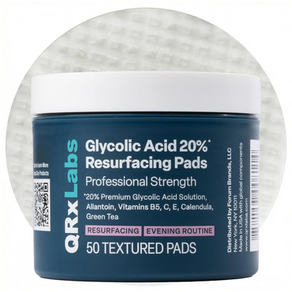 QRxLabs Glycolic Acid Pads - 20% Resurfacing Pads AHA for Face & Body - Exfoliates Skin Surface and Reduces Appearance of Fine Lines and Wrinkles - Acne Treatment Clearing - Daily Pads - 50ct QRxLabs
