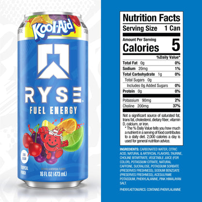 RYSE Fuel Energy Drink - Variety Pack - Sugar Free, Gluten Free & Vegan - 200mg Natural Caffeine, Taurine & Choline for Focus & Energy - No Artificial Colors - 16 fl oz Cans (12-Pack)