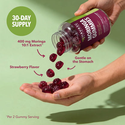 Moringa Gummies 400mg Per Serving, Green Superfood Supplement, 60 Count | Moringa Leaf Extract for Immune Support, Multivitamin Moringa Supplement, 60 Count, Vegan, Non-GMO, Gluten Free, 30 Servings Gsupps Australia