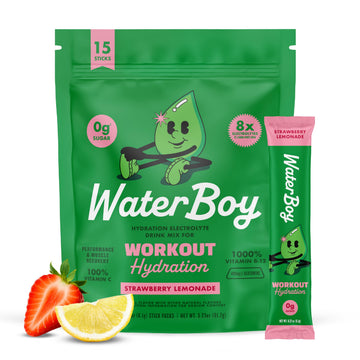 Waterboy Workout Hydration | 2,960mg Sugar Free Electrolyte Powder Packets | L-Glutamine + Vitamins | No Sugar, All Natural, Gluten Free