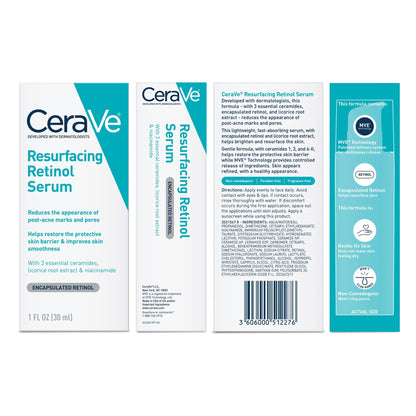 CeraVe Resurfacing Retinol Face Serum with Niacinamide, Pore Minimizer, 1oz CeraVe