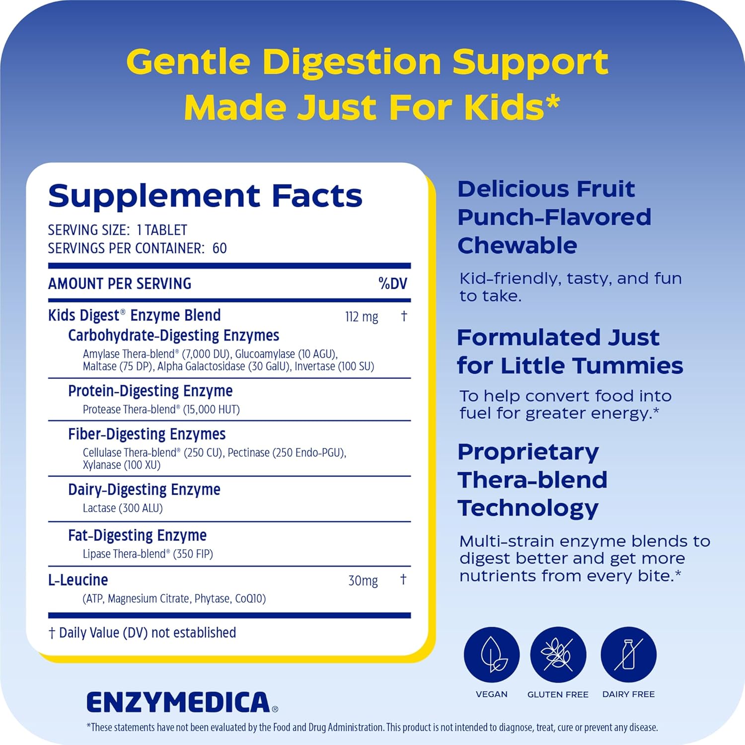 Enzymedica Kids Digest Chewable Digestive Enzyme Supplement - 60 Tablets Gsupps Australia