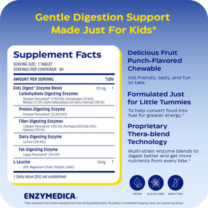 Enzymedica Kids Digest Chewable Digestive Enzyme Supplement - 60 Tablets Gsupps Australia