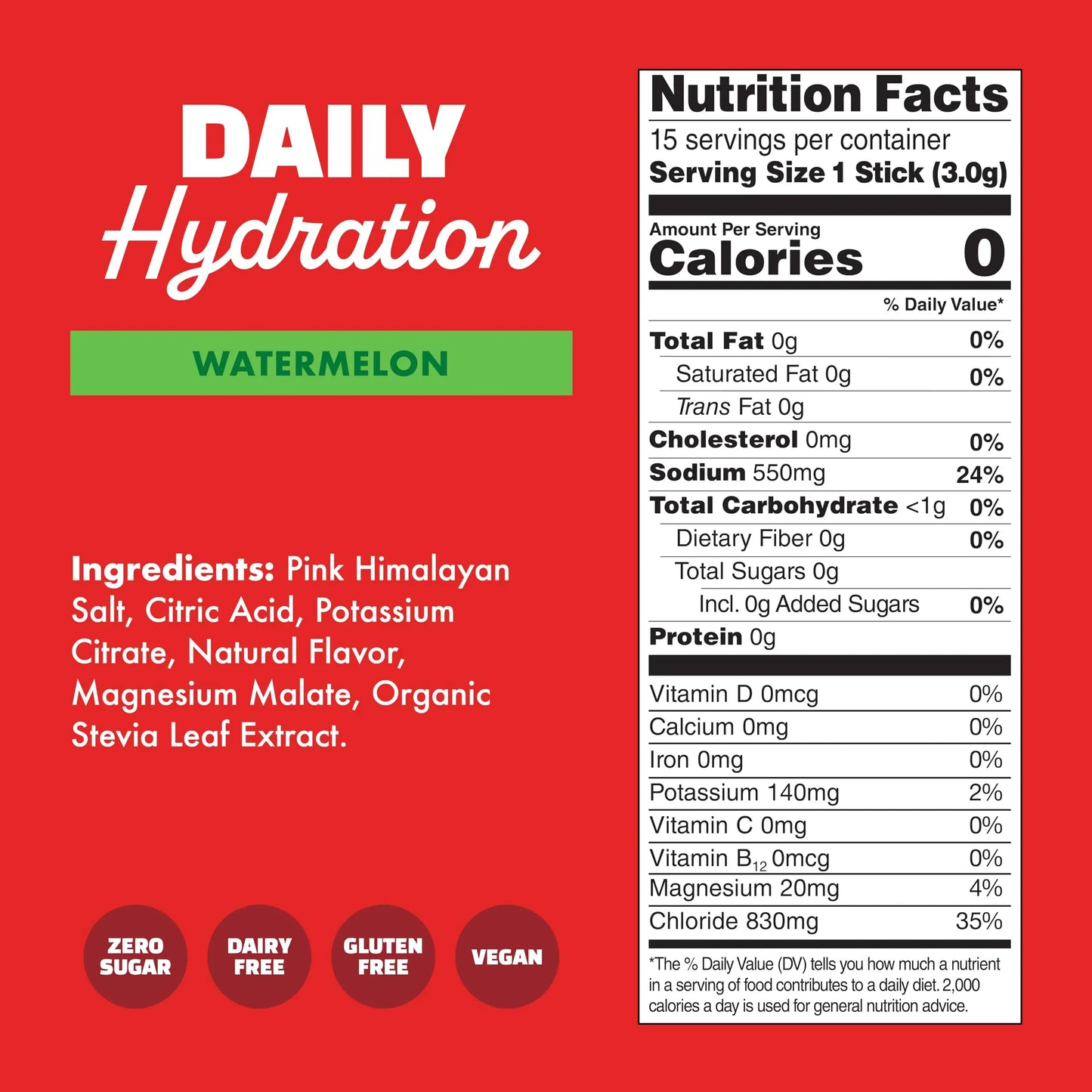 Waterboy Daily Hydration | 1,570mg Electrolyte Powder Packets | No Sugar, All Natural, Gluten Free, Zero Calories | 15 Drink Stick Mixes (Watermelon) Waterboy