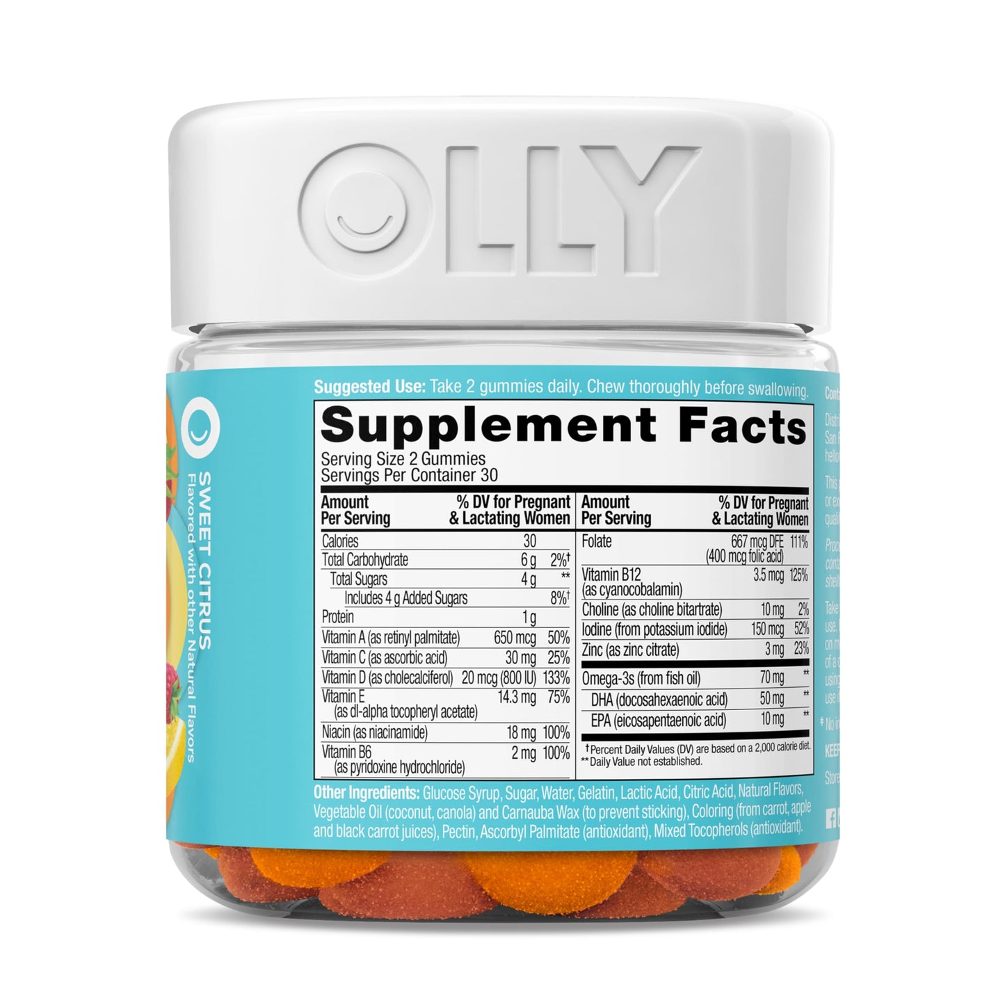 OLLY Prenatal Multivitamin Gummy, Supports Healthy Growth and Brain Development, Folic Acid, Vitamin D, Omega 3 DHA, Chewable Supplement OLLY