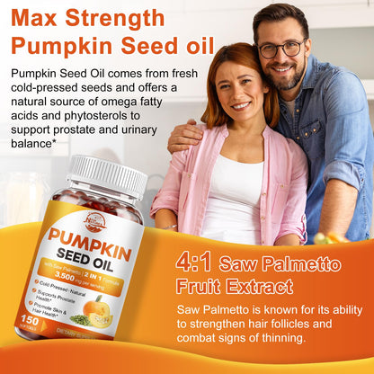 Pumpkin Seed Oil with Saw Palmetto, 3500mg Max Strength per Serving, 150 Softgels, Cold-Pressed with Essential Fatty Acids & Phytosterols, Supports Immune Nature's live