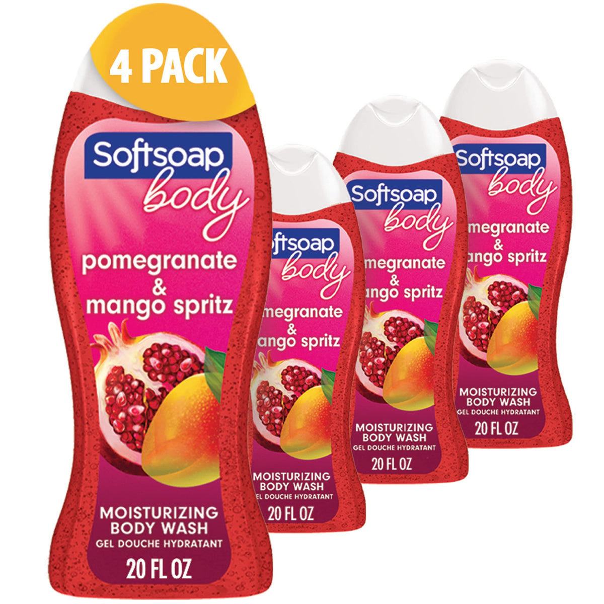 Softsoap Body Wash, Pomegranate & Mango Spritz Body Wash, 20 Fl Oz (Pack of 4) Softsoap