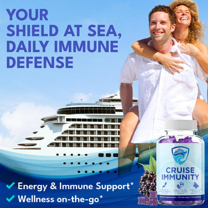 CRUISE IMMUNITY Immune Support Gummies for Cruisers with Vitamin C, B12, Zinc, Elderberry Extract, 60 Gummies, 30 Servings CRUISE IMMUNITY