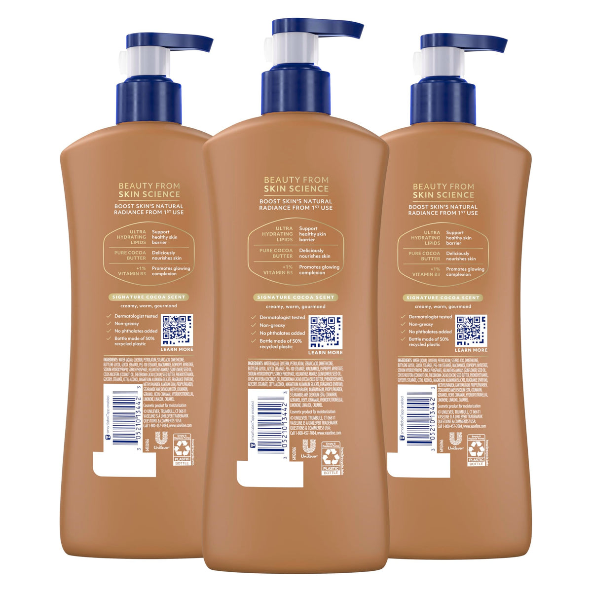 Vaseline Cocoa Radiant Body Lotion for Dry Skin + Cocoa Butter 20.3oz 3ct Vaseline