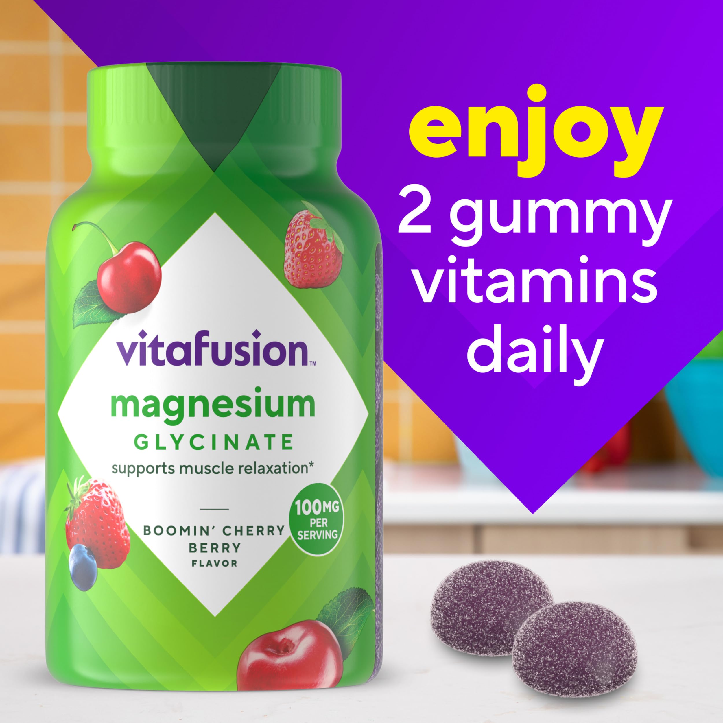 vitafusion Magnesium Glycinate Gummy Supplement, 100 mg per Serving Supports Muscle Relaxation (1) for Adult Women & Men, Boomin’ Cherry Berry Flavor, 60 Count Vitafusion buy australia supplements