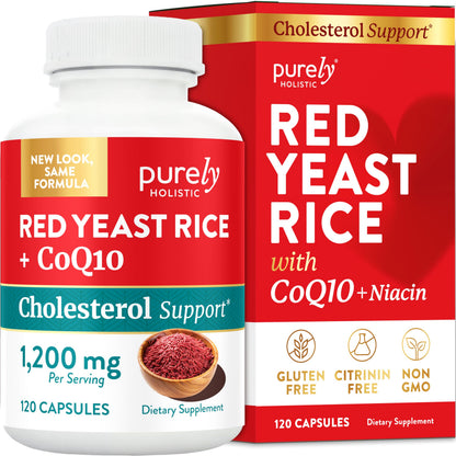 Red Yeast Rice with CoQ10 Supplement | Healthy Cholesterol Levels & Heart Health Support | Extra Strength Red Yeast Rice 1200 MG (600 MG Per Capsule) with Monakolin K Purely Holistic