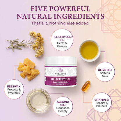 Vitality Extracts Helichrysum Balm - 2oz, Helichrysum Gymnocephalum, Beeswax, Almond Oil, Ultra-Moisturizing, Skin Healing, Full Body Hydration Vitality