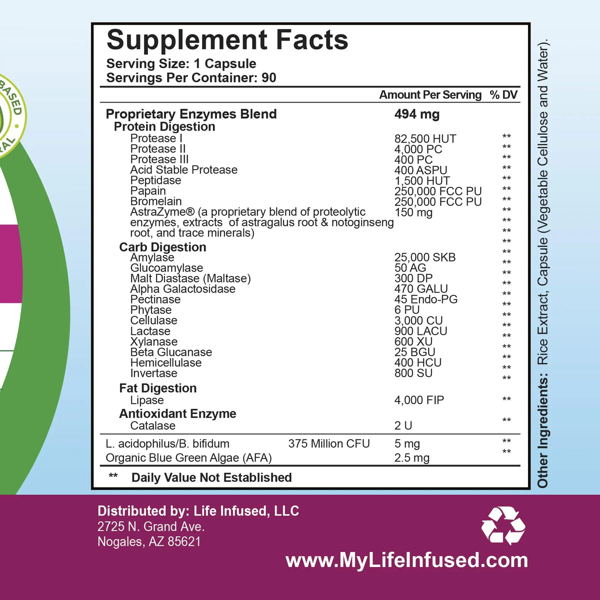 Life Infused Digestive Enzymes with Probiotics – 21 Plant-Based Enzymes with Bromelain, Papain, Amylase & Protease – Digestive Support for Gas & Bloating – Life Infused