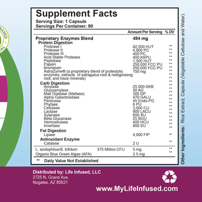 Life Infused Digestive Enzymes with Probiotics – 21 Plant-Based Enzymes with Bromelain, Papain, Amylase & Protease – Digestive Support for Gas & Bloating – Life Infused
