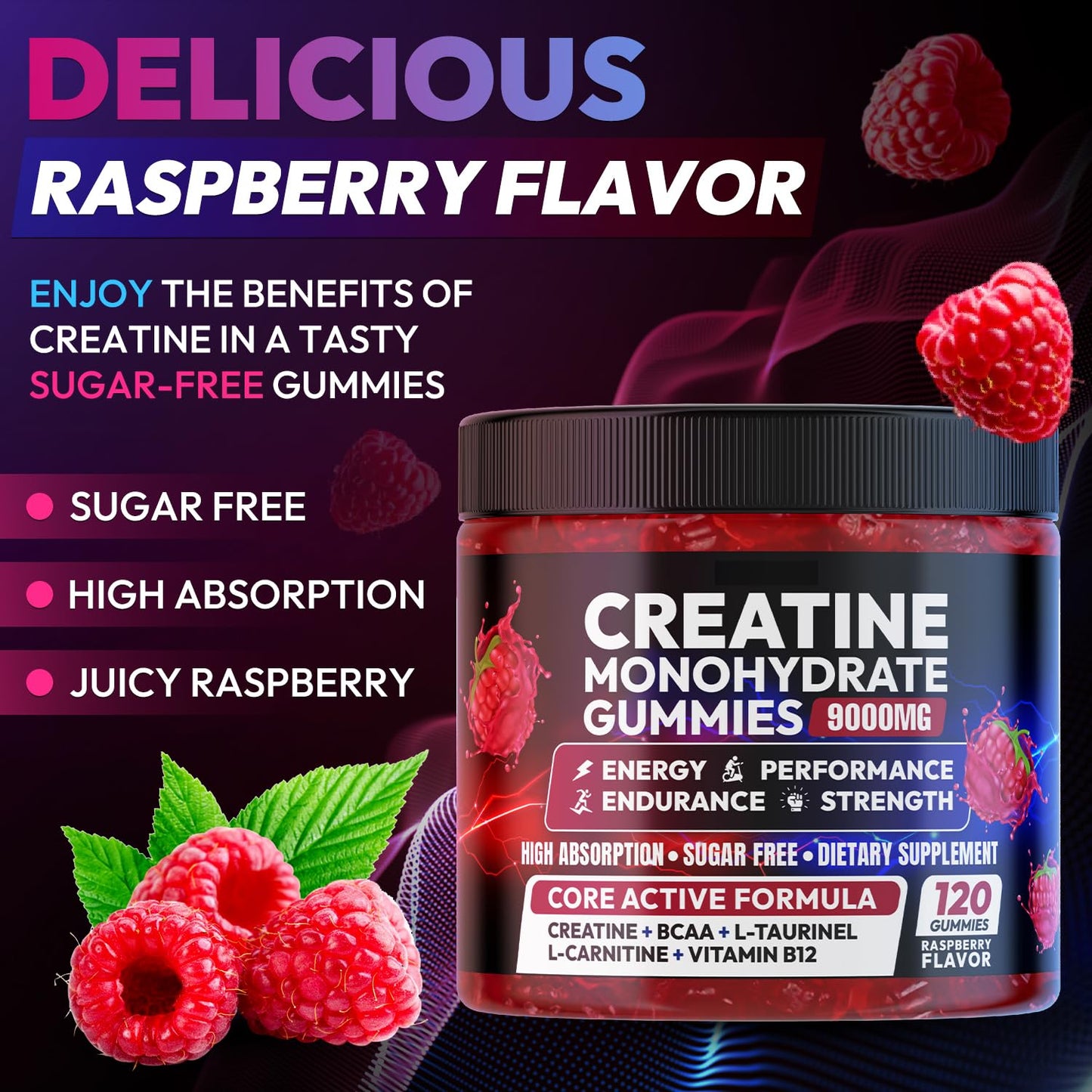 Cytona Creatine Gummies Monohydrate Complex 9000MG, Pre-Workout for Men & Women, Creatine Gummy with L-Taurine, BCAA 2:1, B12/6 for Muscle Support Cytona