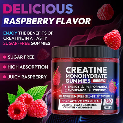 Cytona Creatine Gummies Monohydrate Complex 9000MG, Pre-Workout for Men & Women, Creatine Gummy with L-Taurine, BCAA 2:1, B12/6 for Muscle Support Cytona