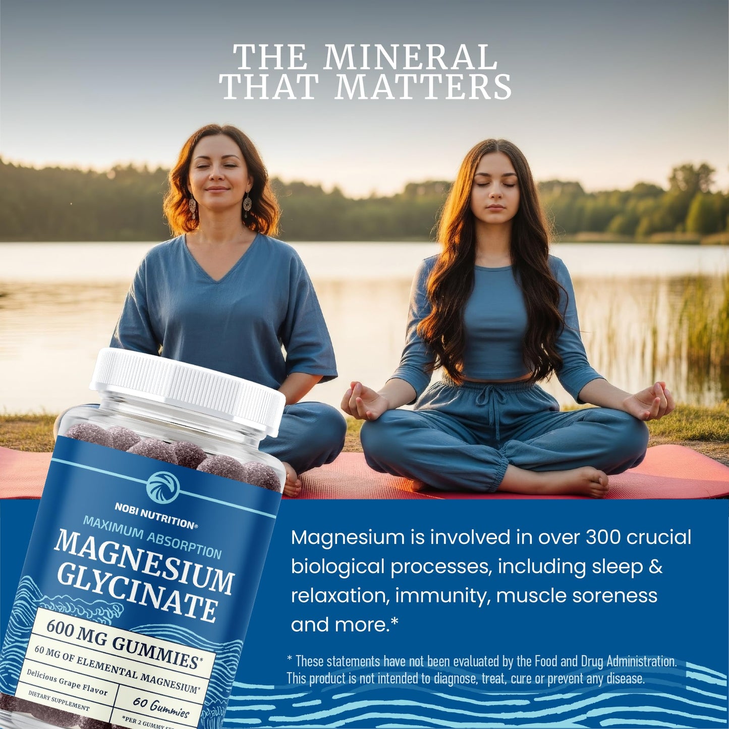 Magnesium Glycinate Gummies 600MG | Sleep, Calm & Relaxation Support | 60MG Elemental Mag Per Serving | Grape Flavor, Gluten-Free | High Absorption Magnesium Gummies for Women, Men & Family | 60 Ct Nobi Nutrition