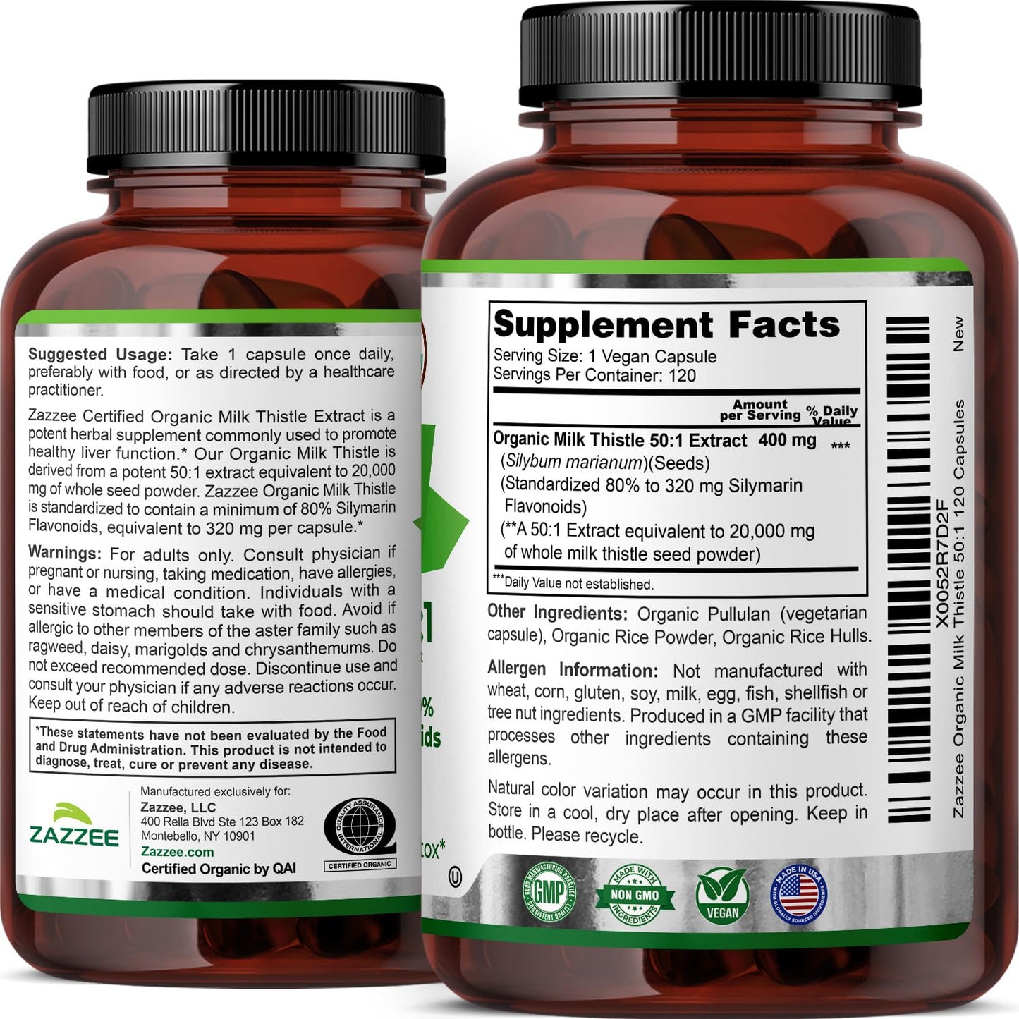 Zazzee USDA Organic Milk Thistle 50:1 Extract, 200 Vegan Capsules | 80% Silymarin Flavonoids, 6+ Month Supply, Silybum Marianum, Liver Support & Detox Support, All-Natural, Non-GMO, Made in USA Gsupps Australia