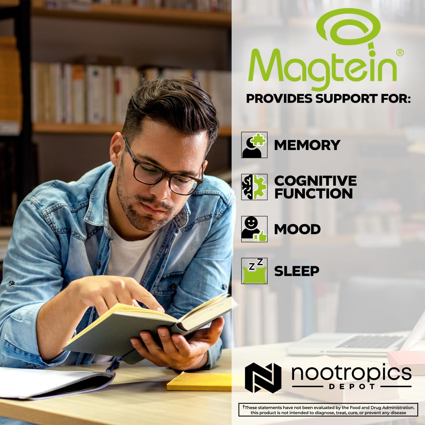 Nootropics Depot Magtein Magnesium L-Threonate Capsules | 90 Count | Mineral Supplement | Natural | Supports Mitochondrial Function | Boosts Energy and Cognitive Function